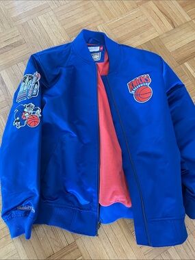 New York Knicks Blue Satin Bomber Jacket